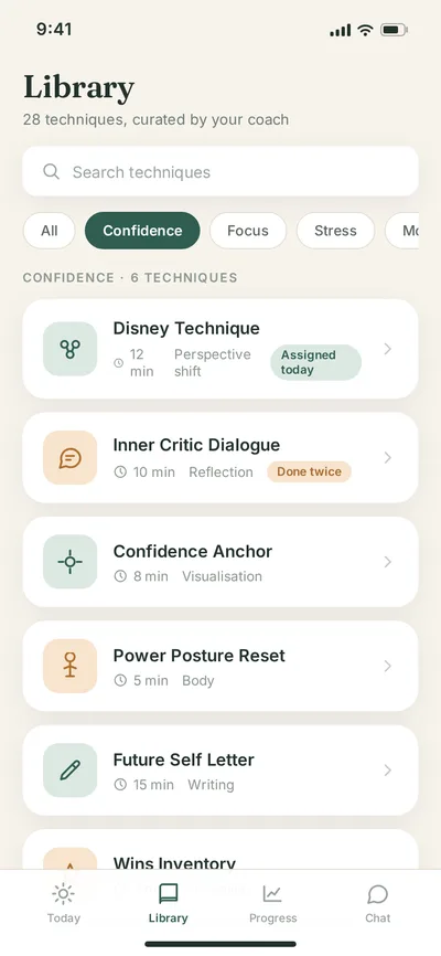 Technique library with goal filters