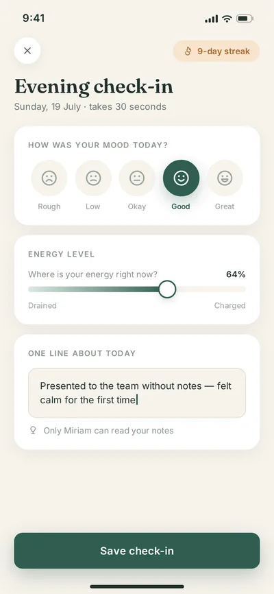 Mood and energy check-in